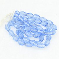7x5mm Faceted Oval Beads, Translucent Blue Czech Fire Polished Barrels (50)