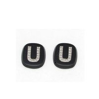 Vintage Initial Cabochon, Black Glass with Marcasite Letter, 16x15mm Flat Rounded Rectangle