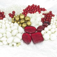 Red and White Bead Mix, Vintage Salvaged Plastic Jewelry Components  