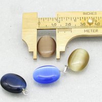 Oval Half-Drilled Pendants, 1-Hole Cat's Eye Glass Beads