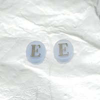 Vintage Initial Cabochon, Pale Blue Glass with Silver Letter, 12x10mm Flat Oval