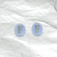 Vintage Initial Cabochon, Pale Blue Glass with Silver Letter, 12x10mm Flat Oval