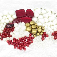 Red and White Bead Mix, Vintage Salvaged Plastic Jewelry Components  