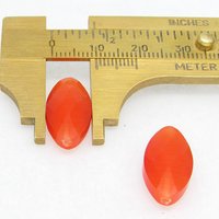 20x10mm Faceted Marquise, Orange Fiber Optic Cat's Eye Glass 1-Hole Pendant Beads