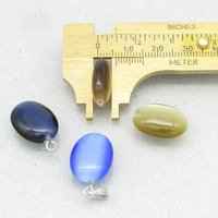 Oval Half-Drilled Pendants, 1-Hole Cat's Eye Glass Beads