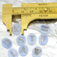 Vintage Initial Cabochon, Pale Blue Glass with Silver Letter, 12x10mm Flat Oval