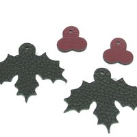 1.5" Holly Leaf and Berry Reversible Leather Cut-Outs for Christmas Jewelry and Decorations