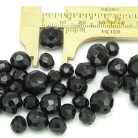 Black Bead Mixes, 4-16mm Faceted Czech Fire Polished Glass