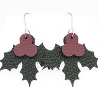 1.5" Holly Leaf and Berry Reversible Leather Cut-Outs for Christmas Jewelry and Decorations
