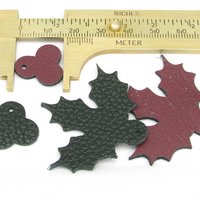1.5" Holly Leaf and Berry Reversible Leather Cut-Outs for Christmas Jewelry and Decorations