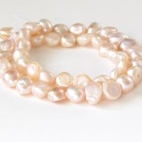 Irregular Nugget Freshwater Pearls, Pale Peach 8-10mm Baroque Round Beads
