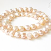 Irregular Nugget Freshwater Pearls, Pale Peach 8-10mm Baroque Round Beads