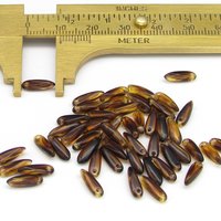 3x10mm Dagger Beads, Tiny Translucent Brown Czech Glass