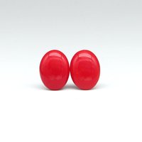 Oval Cabochons, 17.5mm Opaque Red Vintage Czech Flat Back Stones