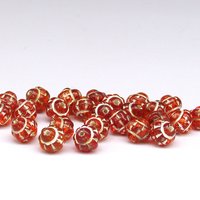 Vintage 8mm Saturn Beads, Orange with Silver Wash, Czech Pressed Glass (25)
