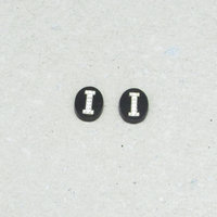 Vintage Initial Cabochon, Black Glass with Rhinestone Letter, 9x7mm Flat Oval
