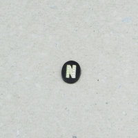 Vintage Initial Cabochon, Black Glass with Rhinestone Letter, 9x7mm Flat Oval