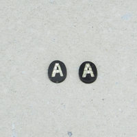 Vintage Initial Cabochon, Black Glass with Rhinestone Letter, 9x7mm Flat Oval
