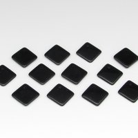 Vintage Glass Pendant Beads, Opaque Jet 14mm Square with Offset Hole