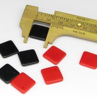 Vintage Glass Pendant Beads, Opaque Jet 14mm Square with Offset Hole
