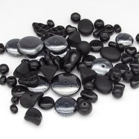 Black Bead Mix, Vintage Czech Pressed Glass