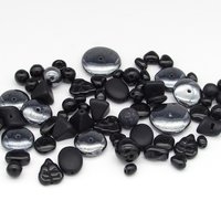 Black Bead Mix, Vintage Czech Pressed Glass