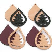 2" Large Teardrops with Pine Tree Cut-Outs, Top Grain Leather Shapes for Layered Christmas Pendants