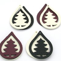 2" Large Teardrops with Pine Tree Cut-Outs, Top Grain Leather Shapes for Layered Christmas Pendants
