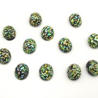 Vintage 12x10mm Oval Foiled Lampwork Cabochons