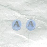 Vintage Initial Cabochon, Pale Blue Glass with Silver Letter, 12x10mm Flat Oval