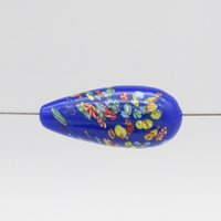 Vintage Teardrop Pendant 36mm, Blue Tombo Millefiori Glass Focal Bead
