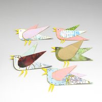 Paper Collage Birds Set of 5 Junk Journal Ephemera, Whimsical Scrapbook Embellishments
