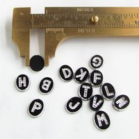 Vintage Initial Cabochon, Black Glass with Rhinestone Letter, 10x8mm Flat Oval