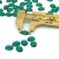10x8mm Oval Glass Cabochons, Foiled Emerald Green (12)
