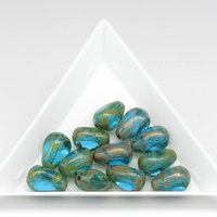 11x8mm Teardrop 3-Cut Picasso Window Beads, Czech Fire Polished Pears