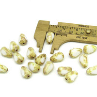 11x8mm Teardrop 3-Cut Picasso Window Beads, Czech Fire Polished Pears