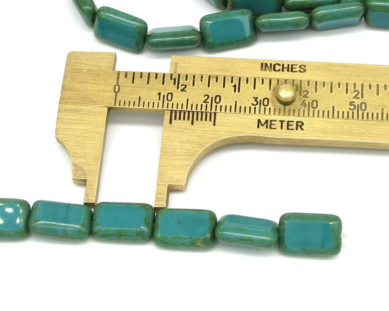 12x8mm Rectangular Window Beads, Opaque Turquoise with Green Picasso (15)