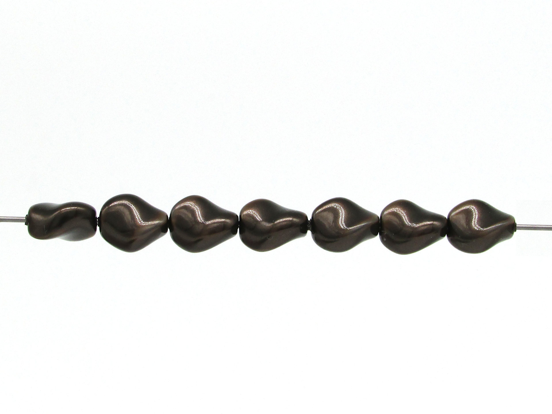 9x8mm Twisted Oval Opaque Brown Crystal Pearl Beads