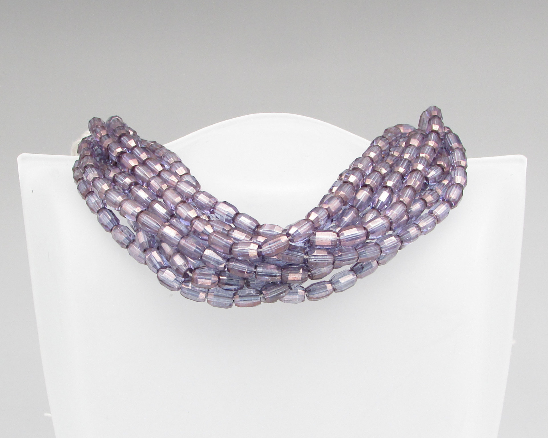 7mm Faceted Oval Beads, Amethyst AB Czech Glass Fire Polished Barrels