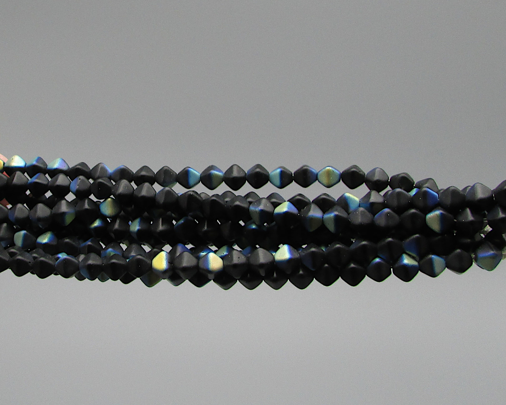 6mm Matte Jet AB Bicones, Iridescent Czech Pressed Glass Beads