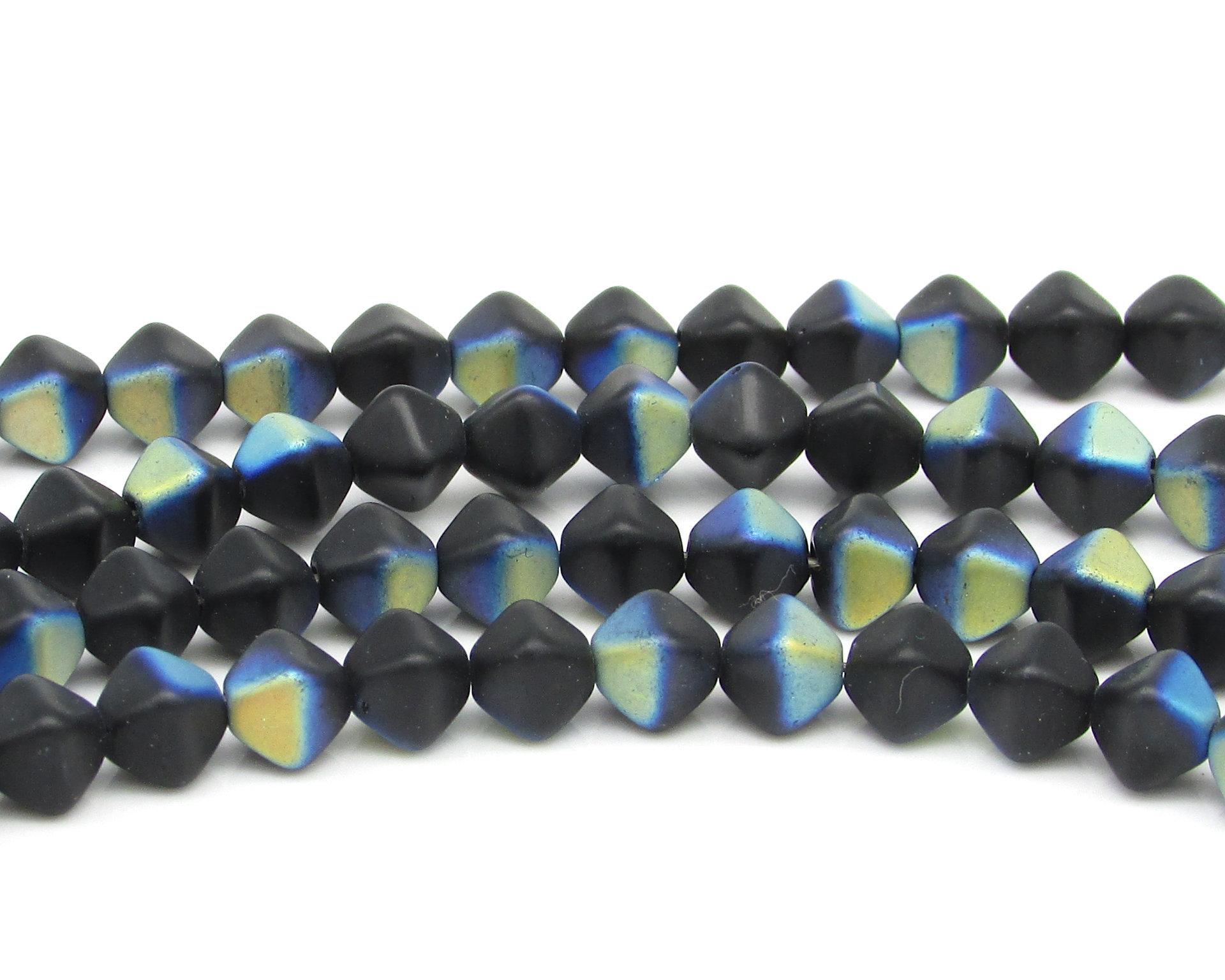 6mm Matte Jet AB Bicones, Iridescent Czech Pressed Glass Beads