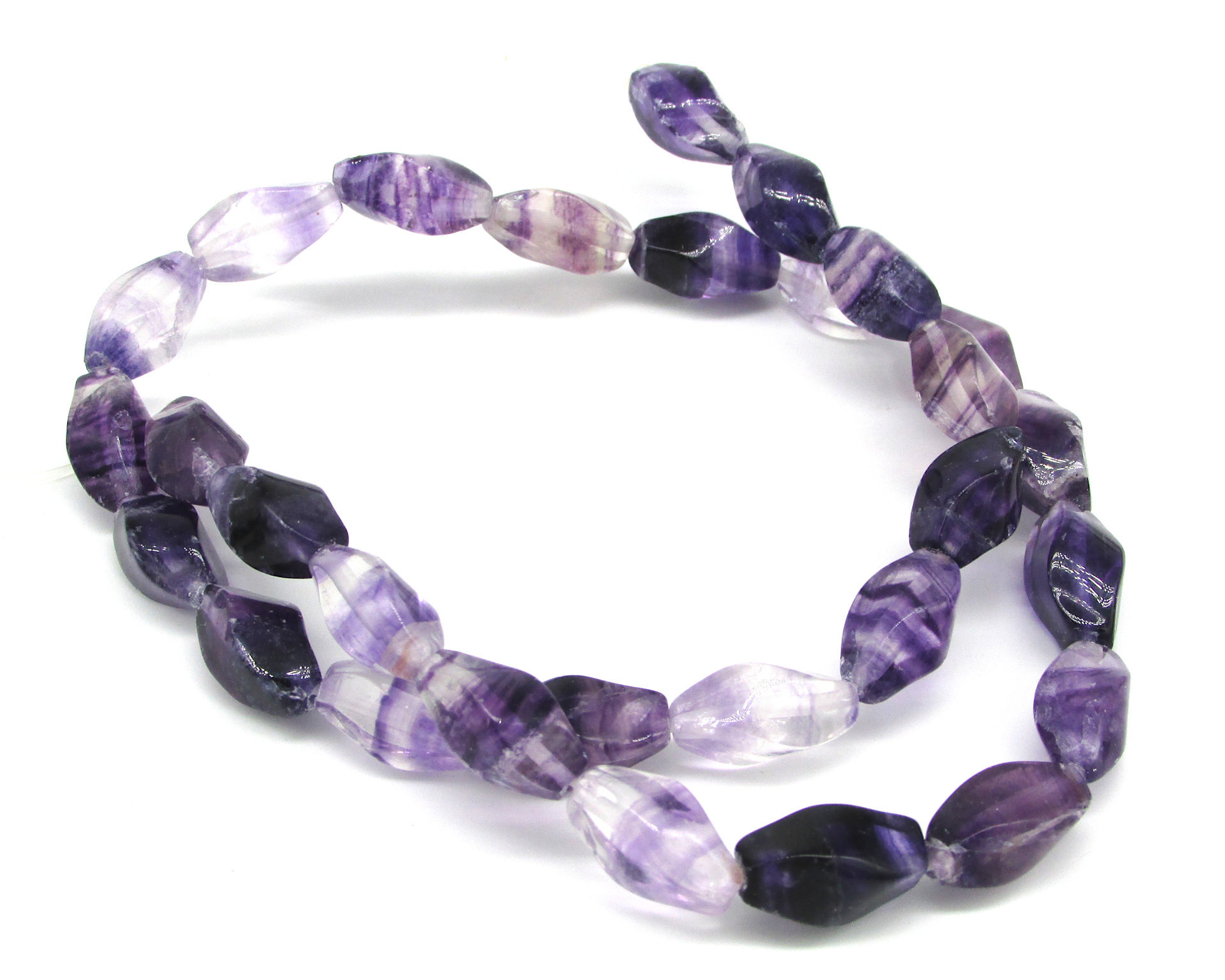 14x7mm Twisted Barrels, Polished Purple Fluorite Gemstone Beads