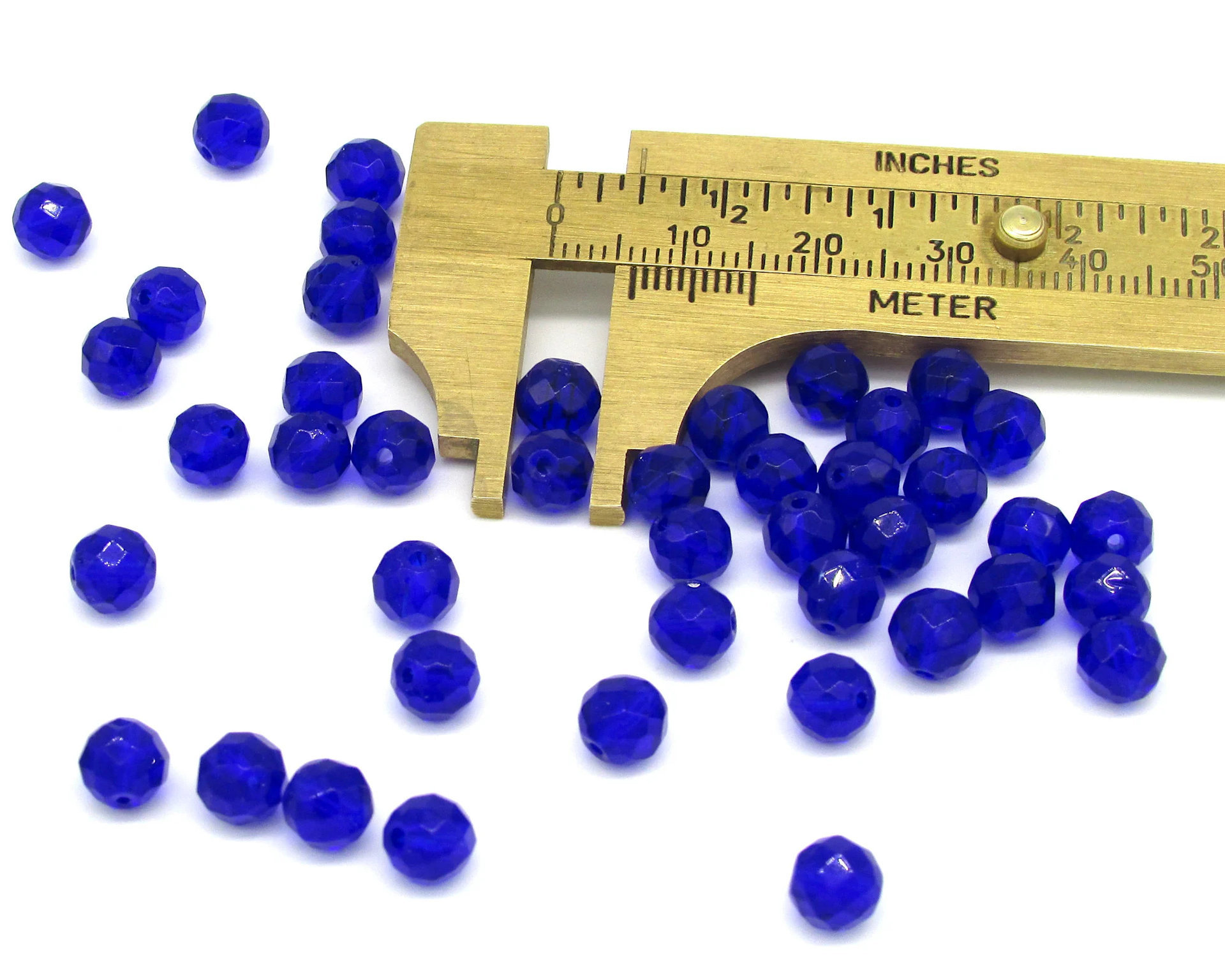 Cobalt Blue 6mm Round Faceted Glass Beads (45)