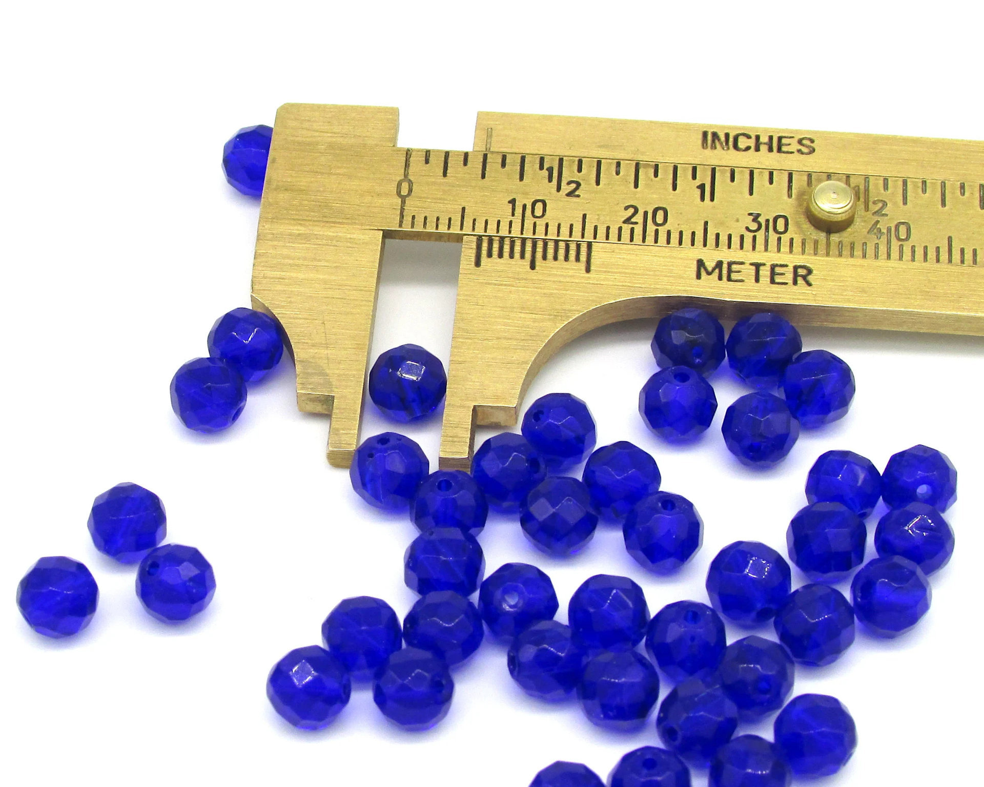 Cobalt Blue 6mm Round Faceted Glass Beads (45)