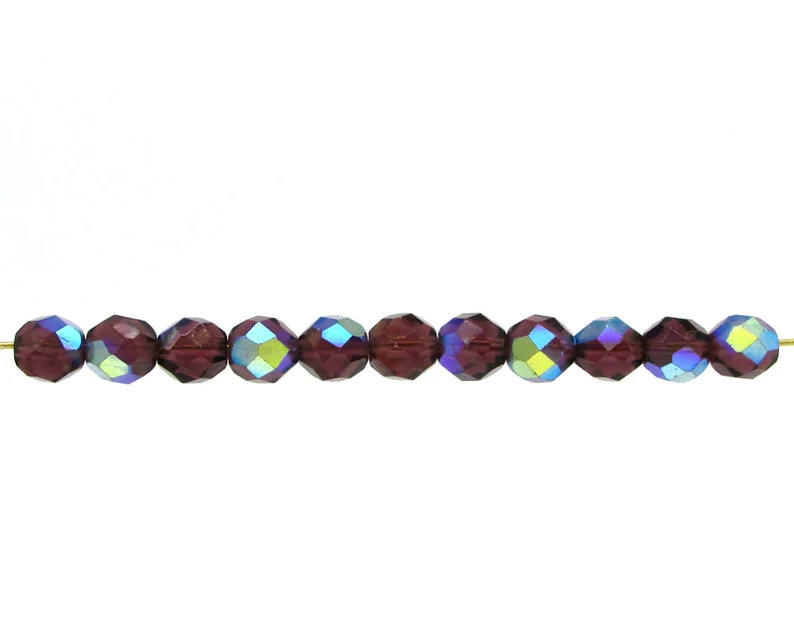 8mm Faceted Rounds, Amethyst AB Iridescent Czech Fire Polished Glass Beads(23)