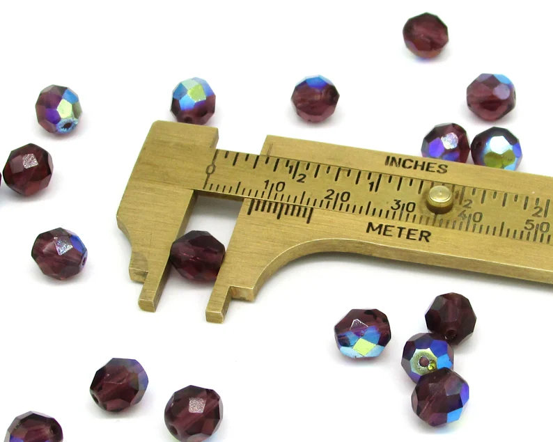 8mm Faceted Rounds, Amethyst AB Iridescent Czech Fire Polished Glass Beads(23)