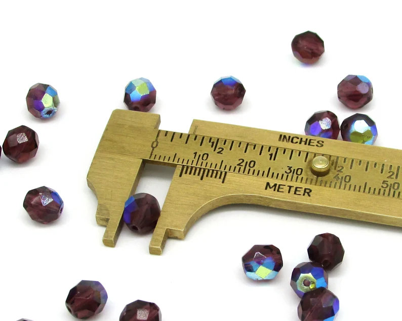 8mm Faceted Rounds, Amethyst AB Iridescent Czech Fire Polished Glass Beads(23)