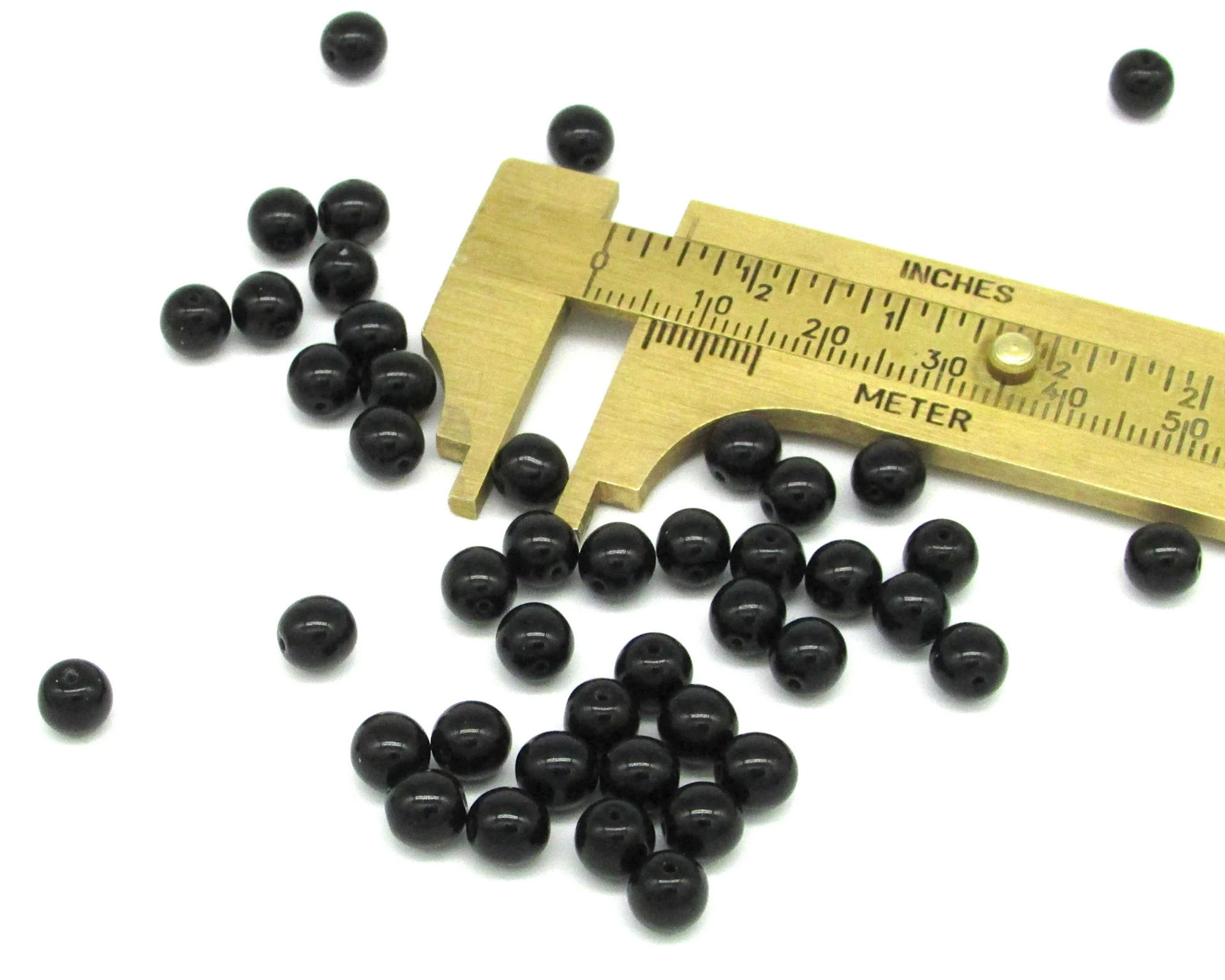 Round Black Beads, 4mm 6mm Czech Pressed Glass Druk Spacers