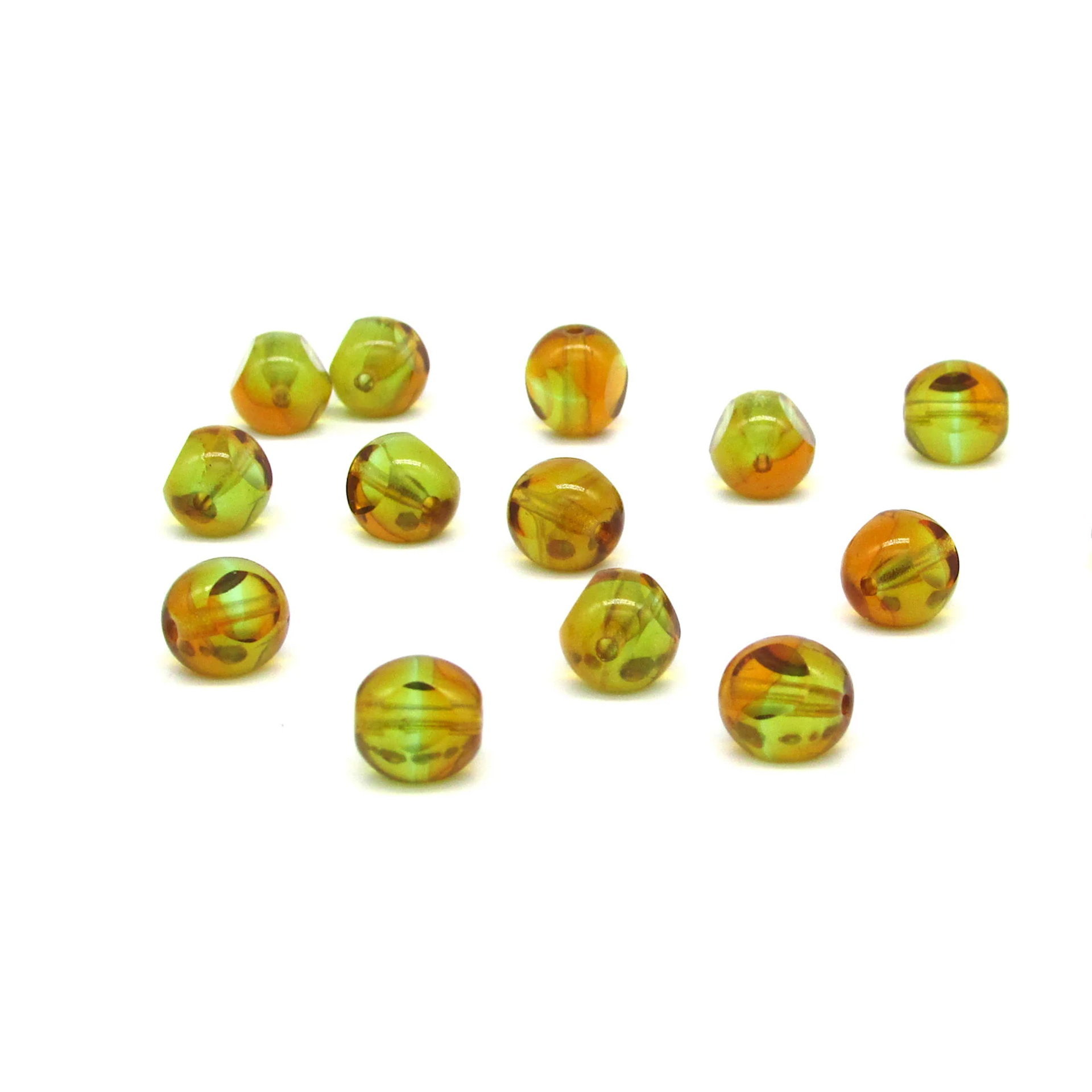 8mm 3-Cut Round Window Beads, 2-Tone Peridot and Topaz