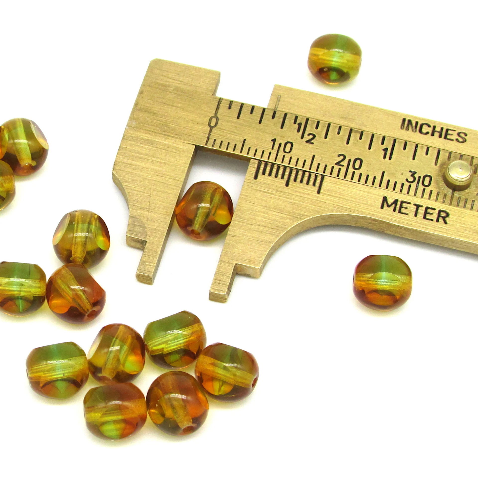 8mm 3-Cut Round Window Beads, 2-Tone Peridot and Topaz